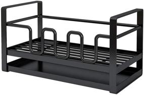 img 4 attached to 🧽 Black Sponge Holder Kitchen Sink Caddy: Organize Countertop with Drainer, Brush and Soap Dish Rack