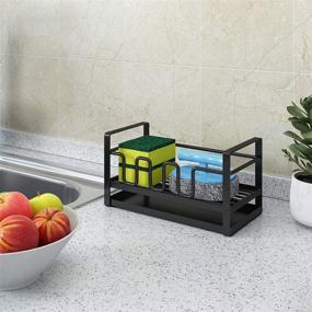 img 1 attached to 🧽 Black Sponge Holder Kitchen Sink Caddy: Organize Countertop with Drainer, Brush and Soap Dish Rack