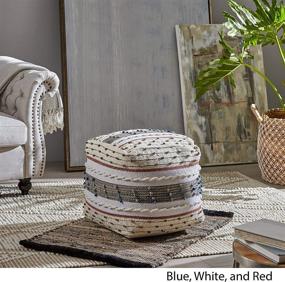 img 2 attached to 🛋️ Stylish Christopher Knight Home Riva Boho Ottoman Pouf in Blue, White, and Red - Made with Wool and Cotton for Ultimate Comfort