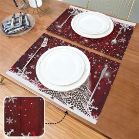 img 3 attached to 🎄 Snowflake Christmas Tree Table Mats: Set of 4 Placemats for Winter Holidays & New Year – Heat Resistant, Easy to Clean, 12x18 IN