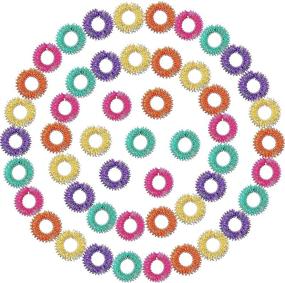 img 4 attached to 🌟 Spiky Sensory Finger Rings - Set of 50, Acupressure Rings for Teens and Adults, Silent Stress Reducer, Massager - Orange, Yellow, Purple, Green, Rose Red