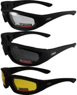 🕶️ global vision kickback black foam padded motorcycle riding sunglasses - includes clear, smoke, and yellow lenses - pack of 3 logo