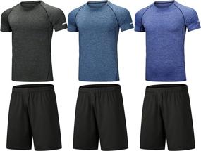 img 4 attached to 👕 Stay Active in Style with BUYJYA Men's Casual Sports Shorts Shirt Set 3 Pack for High-Performance Workouts