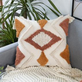 img 4 attached to 🧡 Merrycolor Boho Throw Pillow Covers 18x18, Decorative Pillow Covers with Tassels, Woven Tufted Bohemian Design for Couch Sofa Bedroom Living Room (Orange)