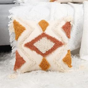 img 3 attached to 🧡 Merrycolor Boho Throw Pillow Covers 18x18, Decorative Pillow Covers with Tassels, Woven Tufted Bohemian Design for Couch Sofa Bedroom Living Room (Orange)