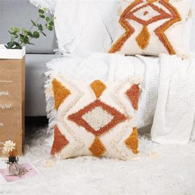img 2 attached to 🧡 Merrycolor Boho Throw Pillow Covers 18x18, Decorative Pillow Covers with Tassels, Woven Tufted Bohemian Design for Couch Sofa Bedroom Living Room (Orange)