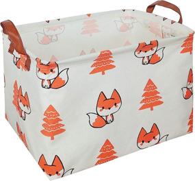 img 4 attached to Fox Little Pine Canvas Fabric Toy Storage Basket: Organize & Decorate your 🦊 Nursery with this Foldable Hamper. Perfect Kids Toy Box & Clothes Gift Basket for Bedroom