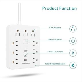 img 3 attached to 🔥 Fireproof Power Strip with 9 Outlets, 3 USB Ports, Flat Plug & Wall Mount - 5ft Long Extension Cord for Home and Office- White