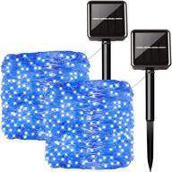 🔆 solar powered string lights - 10 meters/33 ft, 100 leds/8 modes, waterproof copper wire lighting - 2 pack blue fairy lights for patio, wedding, home & garden decoration logo