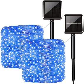 img 4 attached to 🔆 Solar Powered String Lights - 10 Meters/33 Ft, 100 LEDS/8 Modes, Waterproof Copper Wire Lighting - 2 Pack Blue Fairy Lights for Patio, Wedding, Home & Garden Decoration