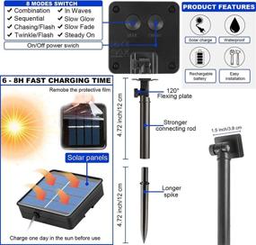img 2 attached to 🔆 Solar Powered String Lights - 10 Meters/33 Ft, 100 LEDS/8 Modes, Waterproof Copper Wire Lighting - 2 Pack Blue Fairy Lights for Patio, Wedding, Home & Garden Decoration