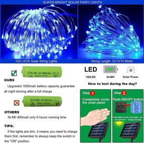 img 1 attached to 🔆 Solar Powered String Lights - 10 Meters/33 Ft, 100 LEDS/8 Modes, Waterproof Copper Wire Lighting - 2 Pack Blue Fairy Lights for Patio, Wedding, Home & Garden Decoration