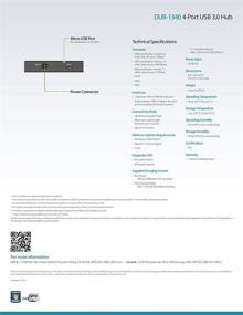 img 1 attached to D-Link DUB-1340 USB Hub: 4 Multi Port USB 3.0 SuperSpeed with Fast Charging, MicroUSB Port & 5V/4A Power Adapter