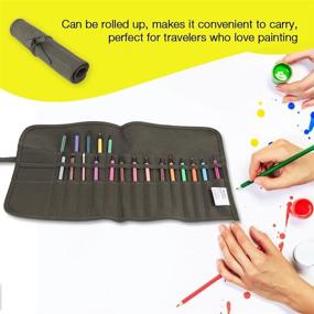 img 1 attached to 🖌️ 30 Slot Roll Up Canvas Paint Brush Bag - Larger Holder for Artist Draw Pen Watercolor Oil Brushes, Ideal Paint Brush Case