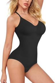 img 4 attached to BRABIC Bodysuit Shapewear: Tummy Control Panties, Seamless Sleeveless Tops, V-Neck Camisole Jumpsuit for Women