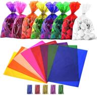 cinvo 160 pieces of colored cellophane bags with twist ties - colorful clear cello bag for bakery, popcorn, cookies, candy, dessert, treats - perfect for parties, halloween, christmas supplies (8 vibrant colors, size: 6x9 inch) logo