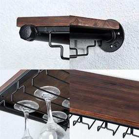 img 1 attached to 🍷 Steampunk Iron Floating Bar Shelves: Industrial Pipe Shelving with Wall Mounted Stemware Racks and 5 Glass Holder - Rustic Wine Rack, 24in Metal Real Wood Shelf