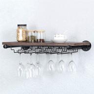 🍷 steampunk iron floating bar shelves: industrial pipe shelving with wall mounted stemware racks and 5 glass holder - rustic wine rack, 24in metal real wood shelf логотип