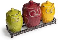 🦉 premium earthenware owl design kitchen canister set with metal tray - chef deluxe collection логотип