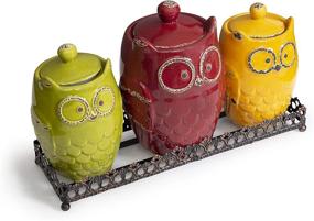 img 4 attached to 🦉 Premium Earthenware Owl Design Kitchen Canister Set with Metal Tray - Chef Deluxe Collection