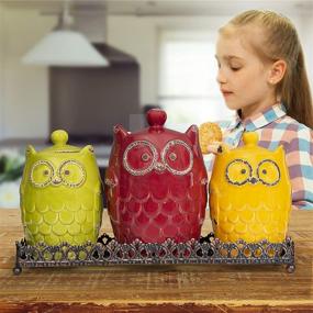 img 2 attached to 🦉 Premium Earthenware Owl Design Kitchen Canister Set with Metal Tray - Chef Deluxe Collection