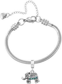 img 4 attached to 🐘 TGLS Women Girls Moments Slider Charms Stainless Steel Snake Chain Bracelets with Elephant Animal Charms Bracelet - Fits European Standard Charms Bead - Adjustable Length