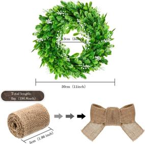 img 3 attached to 🎄 Enhance Your Front Door Christmas Decoration with WILLBOND 11.8 Inch Artificial Outdoor Wreath - Green Leaves Wreath with 16 Feet Sackcloth for Farmhouse Wall, Window, Wedding Party