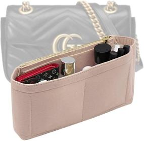 img 4 attached to 👜 LEXSION Felt Insert Purse Organizer with Zipper, GG Marmont Matelasse Shoulder Bag Shaper - Pack of 2, Buy 1 Get 1 Bag Free - Small, Beige 8030