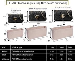 img 3 attached to 👜 LEXSION Felt Insert Purse Organizer with Zipper, GG Marmont Matelasse Shoulder Bag Shaper - Pack of 2, Buy 1 Get 1 Bag Free - Small, Beige 8030