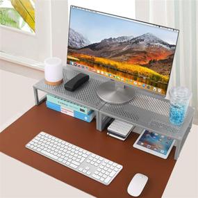 img 1 attached to 🖥️ Simple Trending 2 Pack Monitor Stand Riser - Metal Desktop Stand with Anti-Slip Suction Cup, Silver