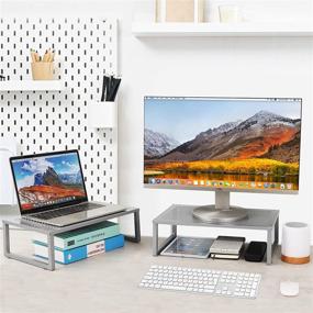 img 3 attached to 🖥️ Simple Trending 2 Pack Monitor Stand Riser - Metal Desktop Stand with Anti-Slip Suction Cup, Silver