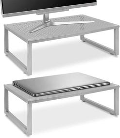 img 4 attached to 🖥️ Simple Trending 2 Pack Monitor Stand Riser - Metal Desktop Stand with Anti-Slip Suction Cup, Silver