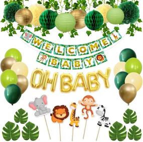 img 3 attached to 🐯 Jungle Safari Baby Shower Decorations Kit by Sweet Baby Co. – Banner, Animal Centerpieces, Tropical Leaves, Greenery Garland, Lantern, Pom Poms, Oh Baby Balloons – Gender-Neutral Party Supplies for Boy or Girl