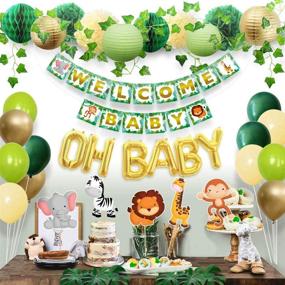 img 4 attached to 🐯 Jungle Safari Baby Shower Decorations Kit by Sweet Baby Co. – Banner, Animal Centerpieces, Tropical Leaves, Greenery Garland, Lantern, Pom Poms, Oh Baby Balloons – Gender-Neutral Party Supplies for Boy or Girl