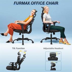 img 3 attached to 🪑 Furmax Mesh High Back Swivel Chair with Adjustable Headrest and Armrests for Ergonomic Office Comfort - Black