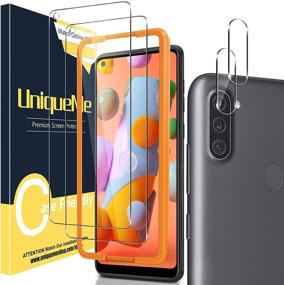 img 4 attached to 📸 Ultimate Protection Bundle: UniqueMe [2+2 Pack] Compatible with Samsung Galaxy A11 Camera Lens and Screen Protector Kit | Easy Installation Frame | HD Clear | Anti-Scratch | Bubble Free