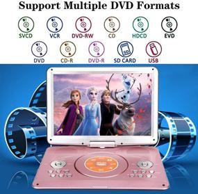 img 3 attached to 📺 16.9-inch Portable DVD Player with Remote Controller, 14.1-inch HD Swivel Large Screen DVD Player for Car, 6-Hour Rechargeable Battery, SD Card & USB Port Support (Rose Gold)
