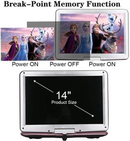 img 1 attached to 📺 16.9-inch Portable DVD Player with Remote Controller, 14.1-inch HD Swivel Large Screen DVD Player for Car, 6-Hour Rechargeable Battery, SD Card & USB Port Support (Rose Gold)