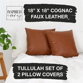 img 2 attached to 🛋️ Set of 2 Brown Tan Faux Leather Throw Pillow Covers - 18 x 18” - Strong Zippers, Double-Stitched - Vegan - Ideal for Cognac, Farmhouse, Modern Decor - Tullulah Collection Decorative Cases