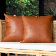 🛋️ set of 2 brown tan faux leather throw pillow covers - 18 x 18” - strong zippers, double-stitched - vegan - ideal for cognac, farmhouse, modern decor - tullulah collection decorative cases логотип