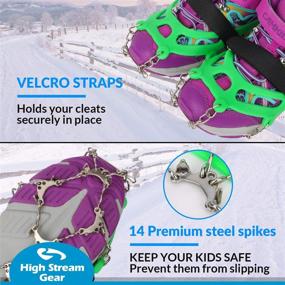 img 1 attached to ❄️ Ice Cleats for Kids - Snow Microspikes with 14 Stainless Steel Spikes, Non-Slip Traction Cleats for Boys and Girls Boots, Ideal for Hiking, Climbing, Walking, or Jogging on Ice and Snow