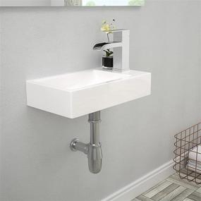 img 4 attached to 🚽 Lordear Rectangle Wall Mount Bathroom Sink: Single Faucet Hole, White Porcelain Ceramic Narrow Vessel Sink for Right Hand Application.