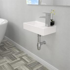 img 2 attached to 🚽 Lordear Rectangle Wall Mount Bathroom Sink: Single Faucet Hole, White Porcelain Ceramic Narrow Vessel Sink for Right Hand Application.