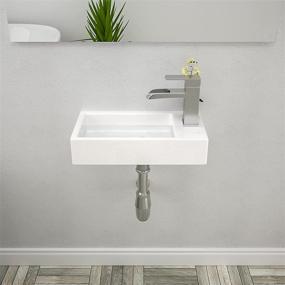 img 3 attached to 🚽 Lordear Rectangle Wall Mount Bathroom Sink: Single Faucet Hole, White Porcelain Ceramic Narrow Vessel Sink for Right Hand Application.