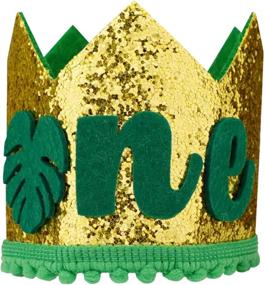 img 4 attached to 🎉 Wild Jungle Safari First One Birthday Crown Hat for Girls and Boys – Green and Gold Decorations for 1st Birthday Party