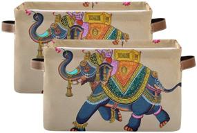 img 3 attached to 🐘 Indian Elephant Boho Storage Basket - Rectangle Foldable with Leather Handle | Nursery Storage Bins, Organizer for Toys, Books, Clothes | Home Bedroom