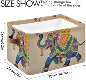 img 1 attached to 🐘 Indian Elephant Boho Storage Basket - Rectangle Foldable with Leather Handle | Nursery Storage Bins, Organizer for Toys, Books, Clothes | Home Bedroom