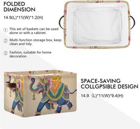 img 2 attached to 🐘 Indian Elephant Boho Storage Basket - Rectangle Foldable with Leather Handle | Nursery Storage Bins, Organizer for Toys, Books, Clothes | Home Bedroom