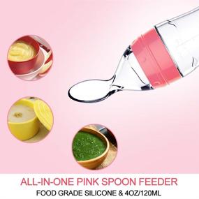 img 1 attached to 🍼 Baby Mate Silicone Baby Food Dispensing Spoon Feeder - 4oz/120ml (Pink) for 4 Months+ Babies - Travel Infa Feeder for Cereal and Baby Food - Squeeze Feeder with Spoon for Easy Feeding