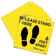 high-quality 11x11 social distancing floor decal sticker - please stand here 6 feet apart - non-slip commercial grade sign - ensuring safety distance for grocery stores - pack of 6 logo